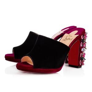 Christian Louboutin Donaflor 100 Black Velvet Figue Sandal Mule Heel Pump 36